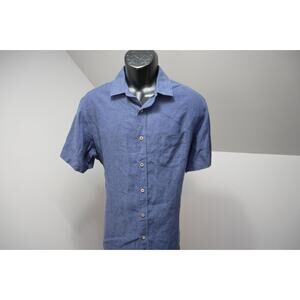 Untuckit Designer Dress Shirt Regular Blue 100% Linen Button Up Mens Large